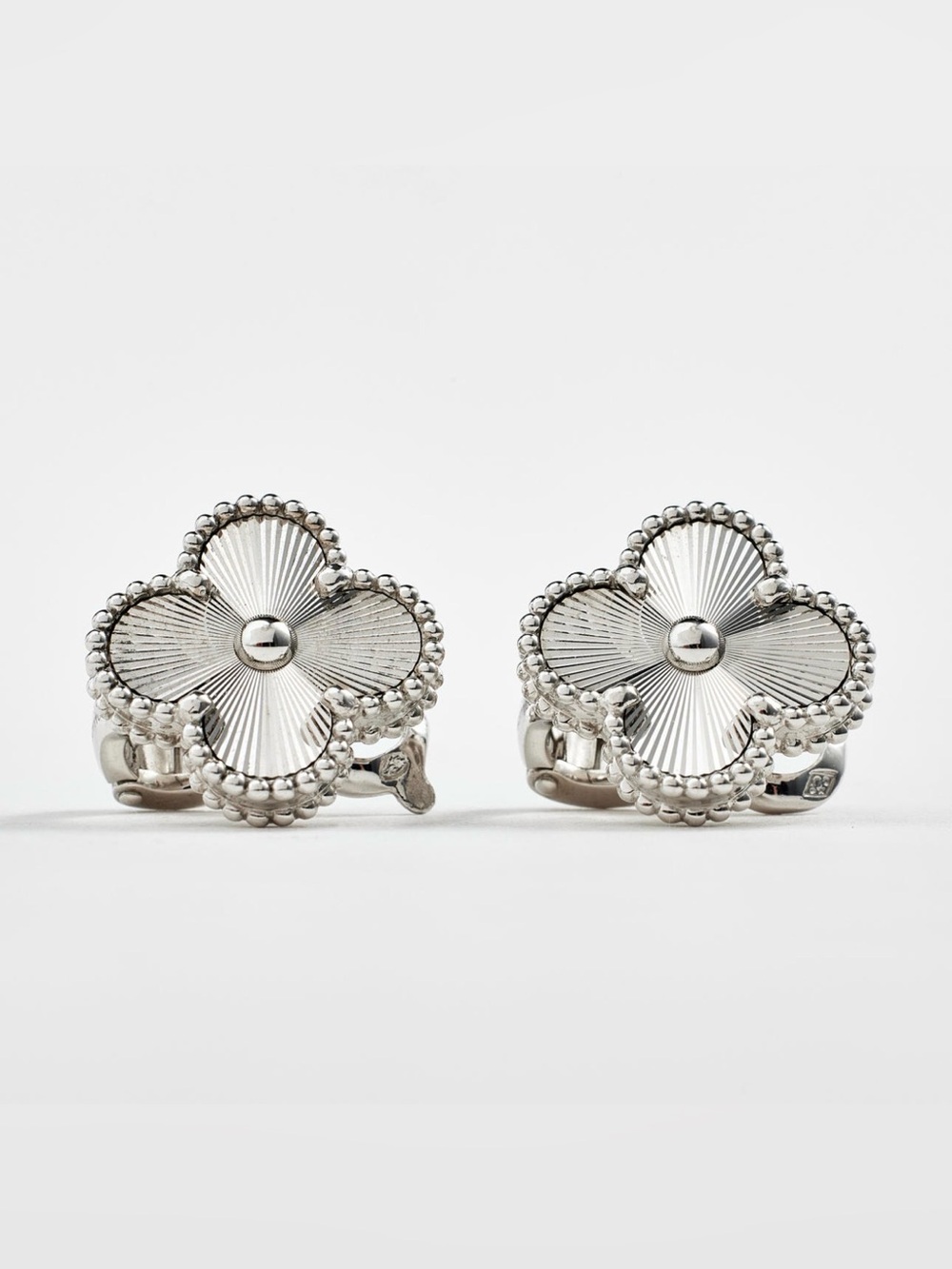 Silver Floral Clip-On Earrings Luxury Look - Picture 7 of 7